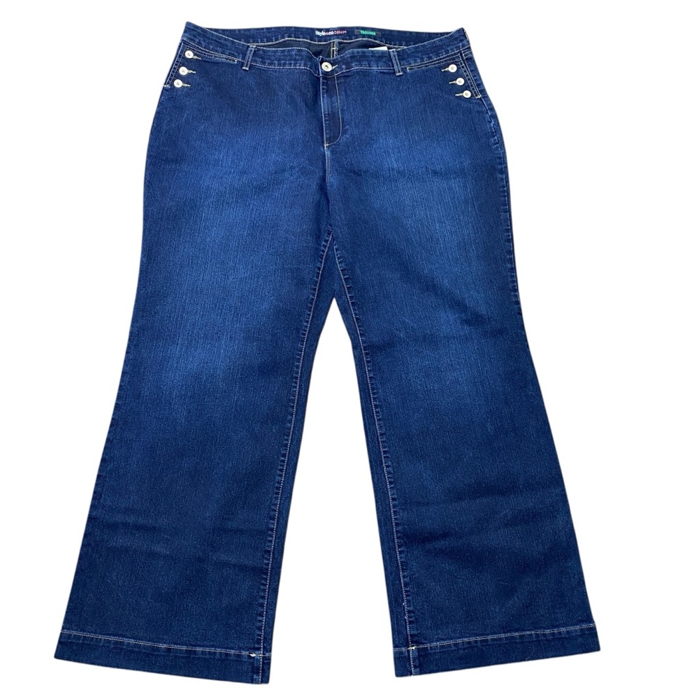 Style & Co Womens 24W Plus Blue Wide Leg Fit Sailor Button Stretch Trouser Jeans